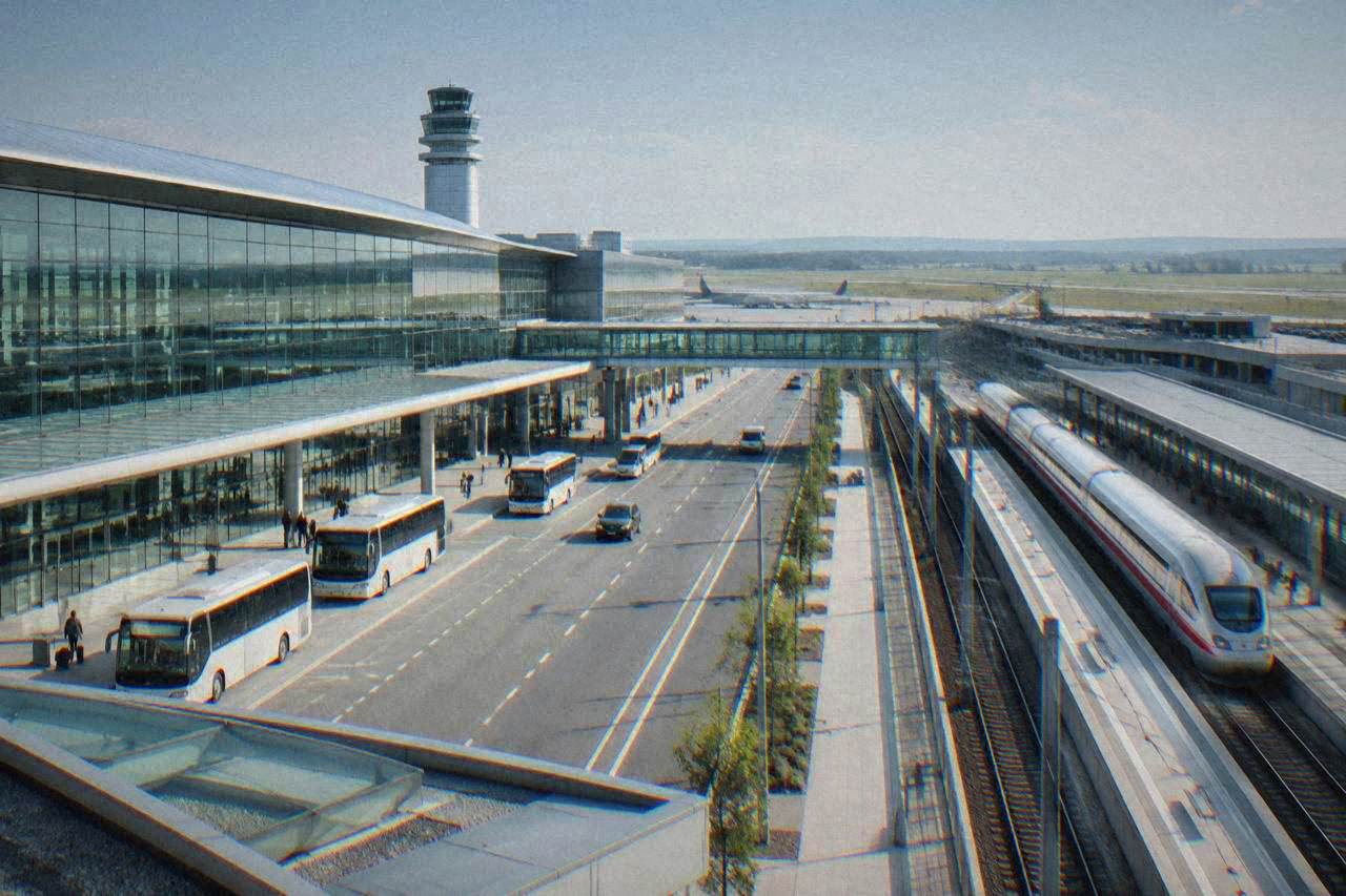 A modern railway platform with a long-distance train waiting beside it