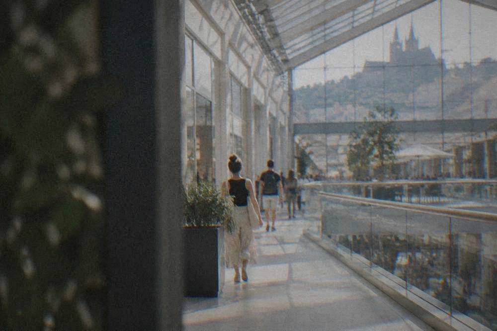The glass-roofed interior gallery of the Vaňkovka shopping centre in Brno