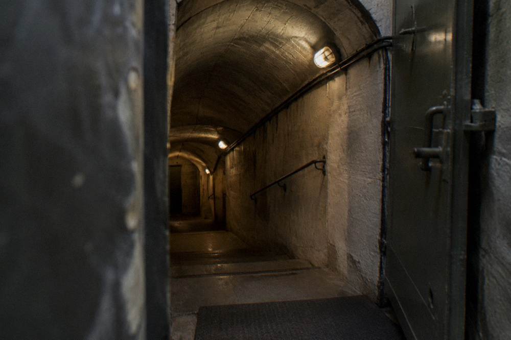 The entrance passage of a former civil-defence bunker in Brno
