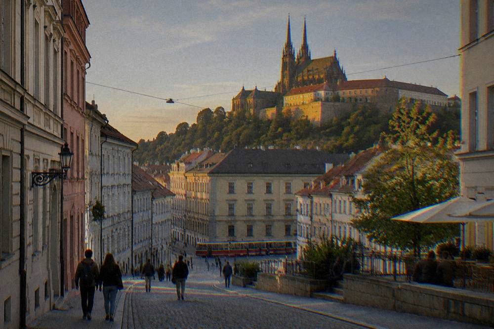 Evening light on the fortress walls of Špilberk above Brno