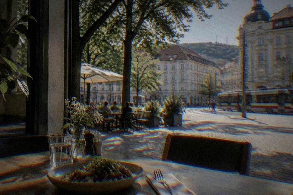 Set restaurant table by a window
