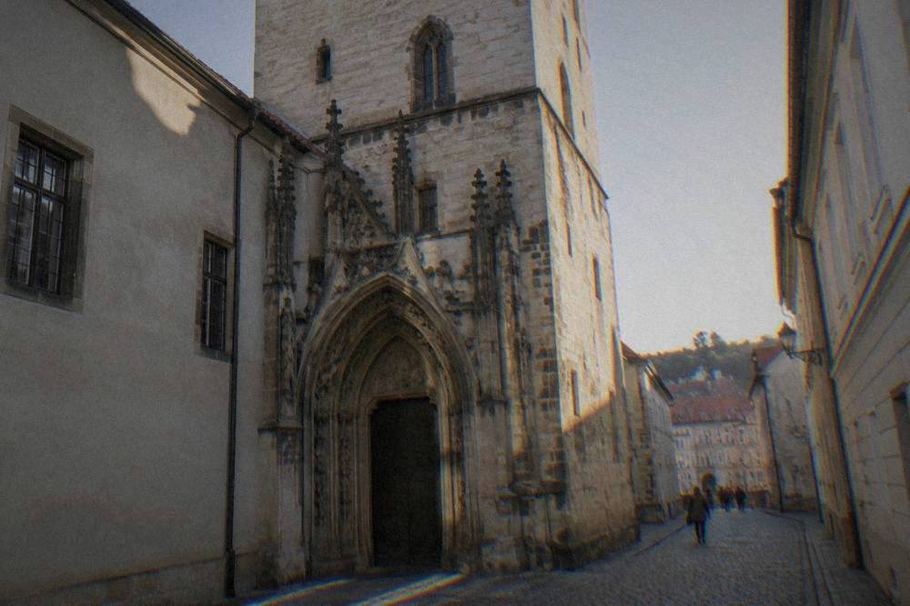 The entrance passage of Brno's Old Town Hall with Gothic portal details