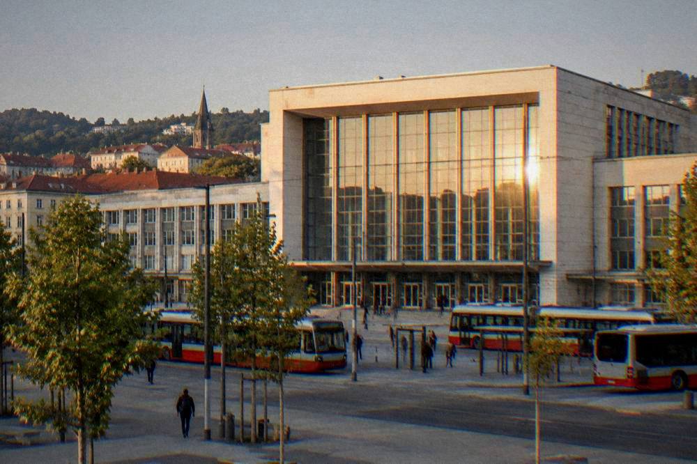 Evening light on the facade of Brno main railway station
