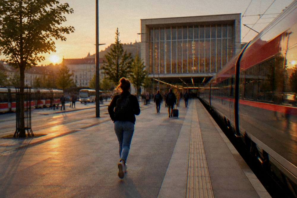 A long-distance express train at a platform of Brno main railway station