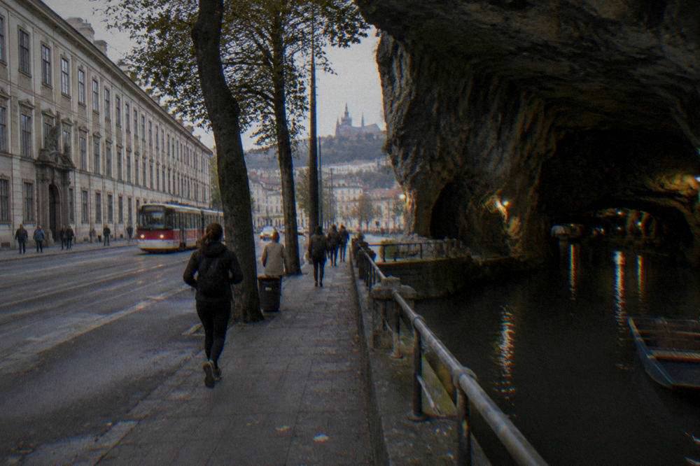 Cave interior with an underground river and boat