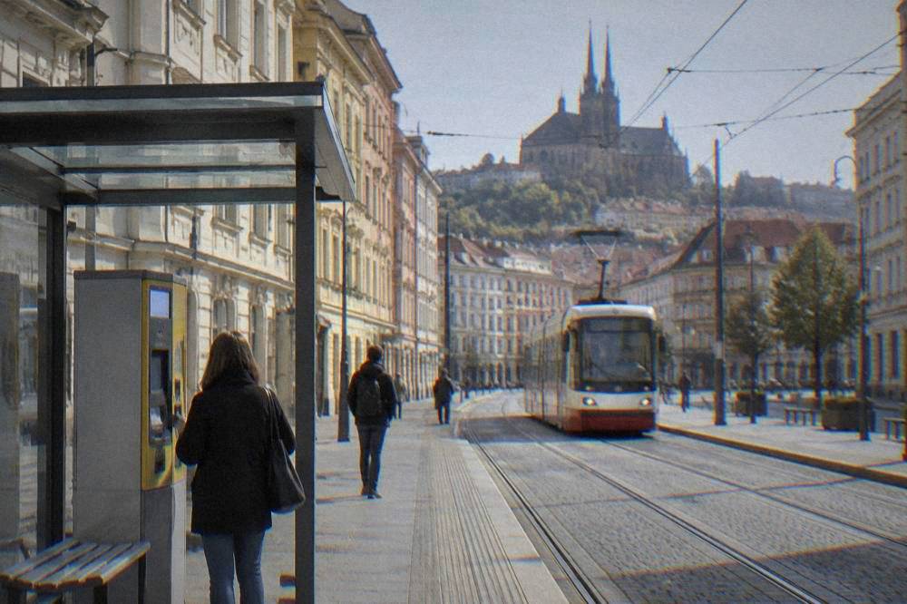 A ticket machine at a tram stop in Brno