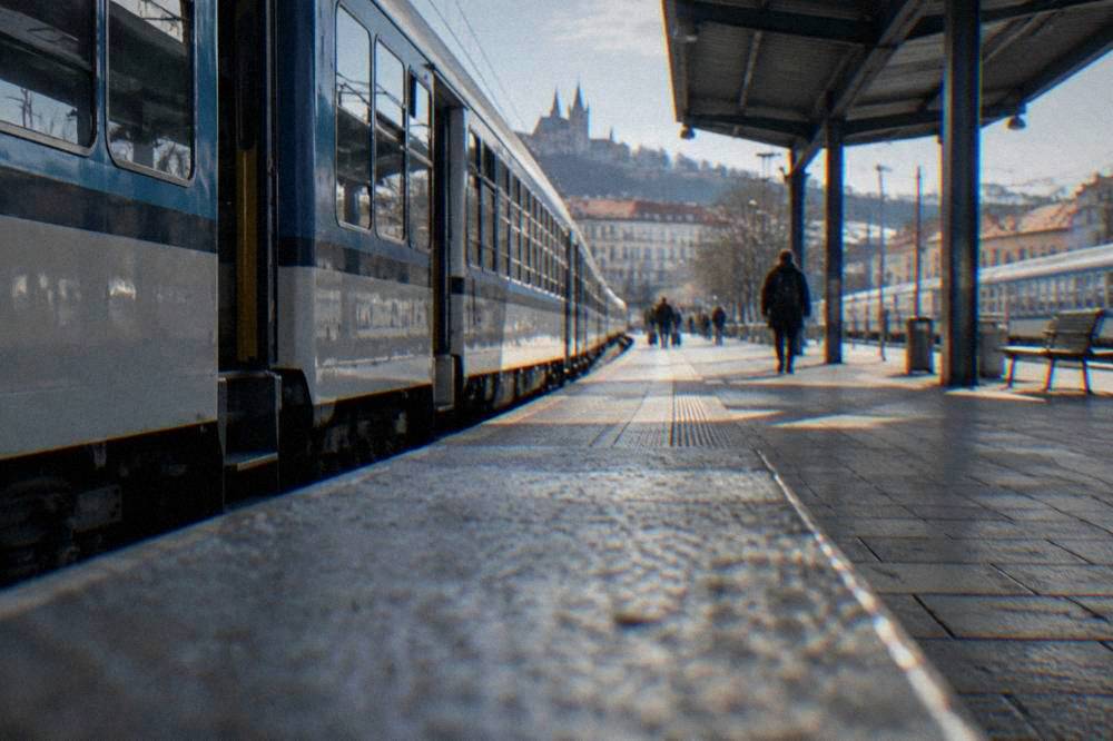 A train standing at a platform of Brno main railway station