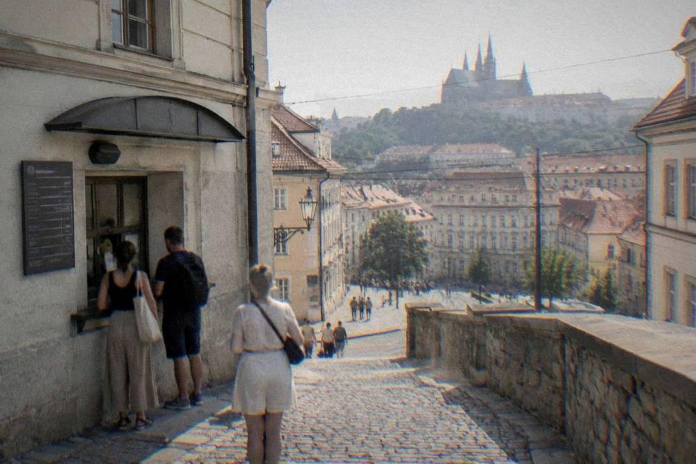 A castle ticket window with prices listed in Czech koruna