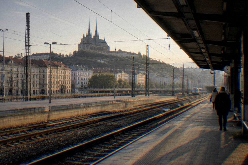 Evening light on the platform tracks at Brno hlavní nádraží station