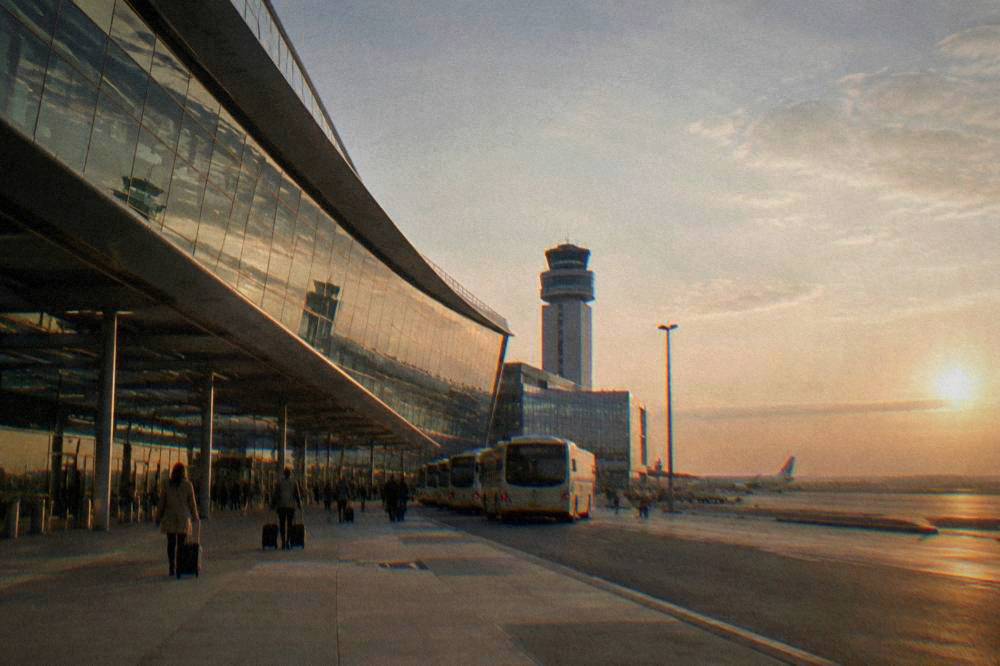 The platform hall of a central European railway station with trains and departing passengers